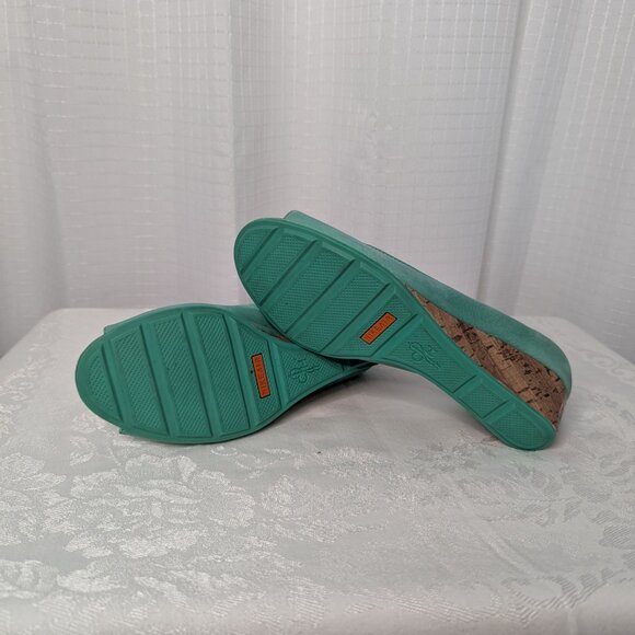 Cole Haan Turquoise  Peep Toe Wedges , Suede Leather, Size 7B - Picture 5 of 5